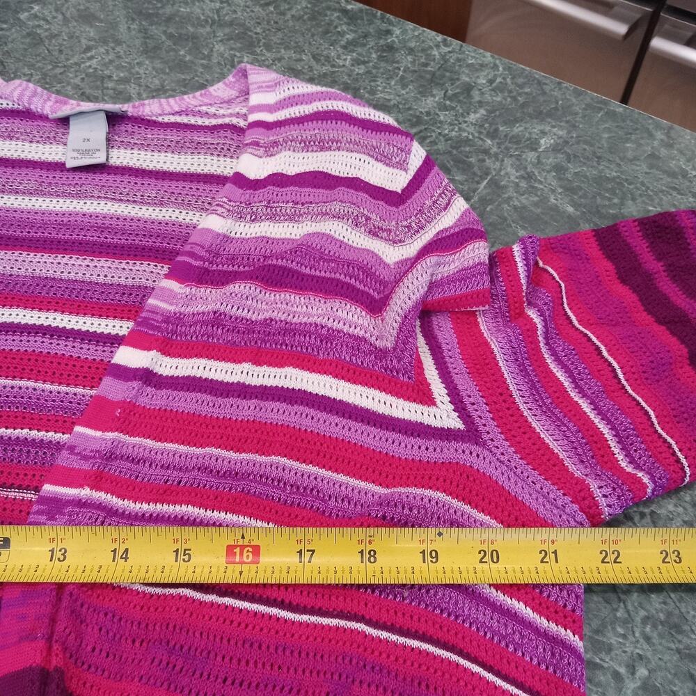Catherines Open Knit Long Sweater Cardigan Plus Size 2X Pink Purple Ombré Stripe - Picture 10 of 11